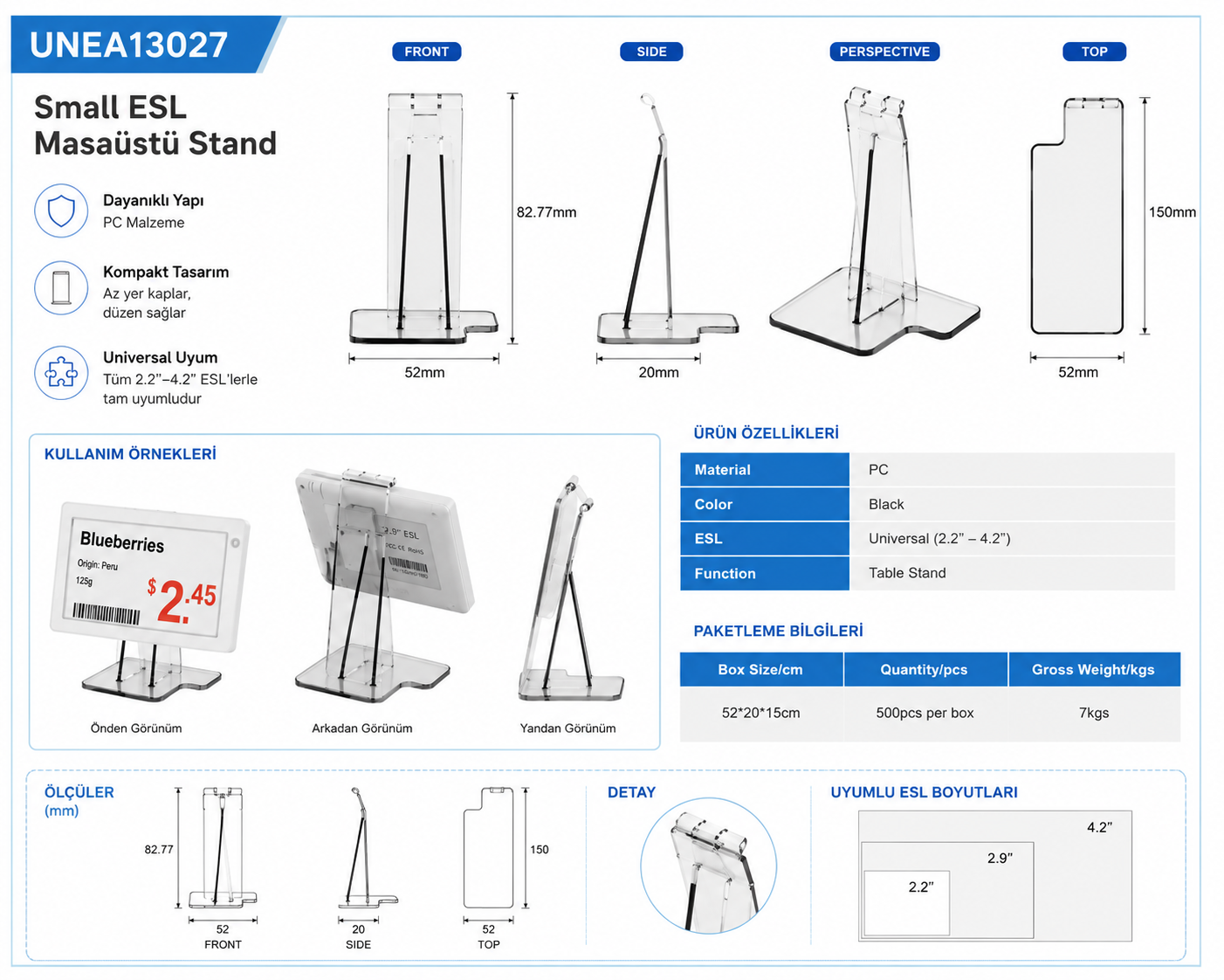 Clear Table Stand for 4.2-Inch ESL Displays