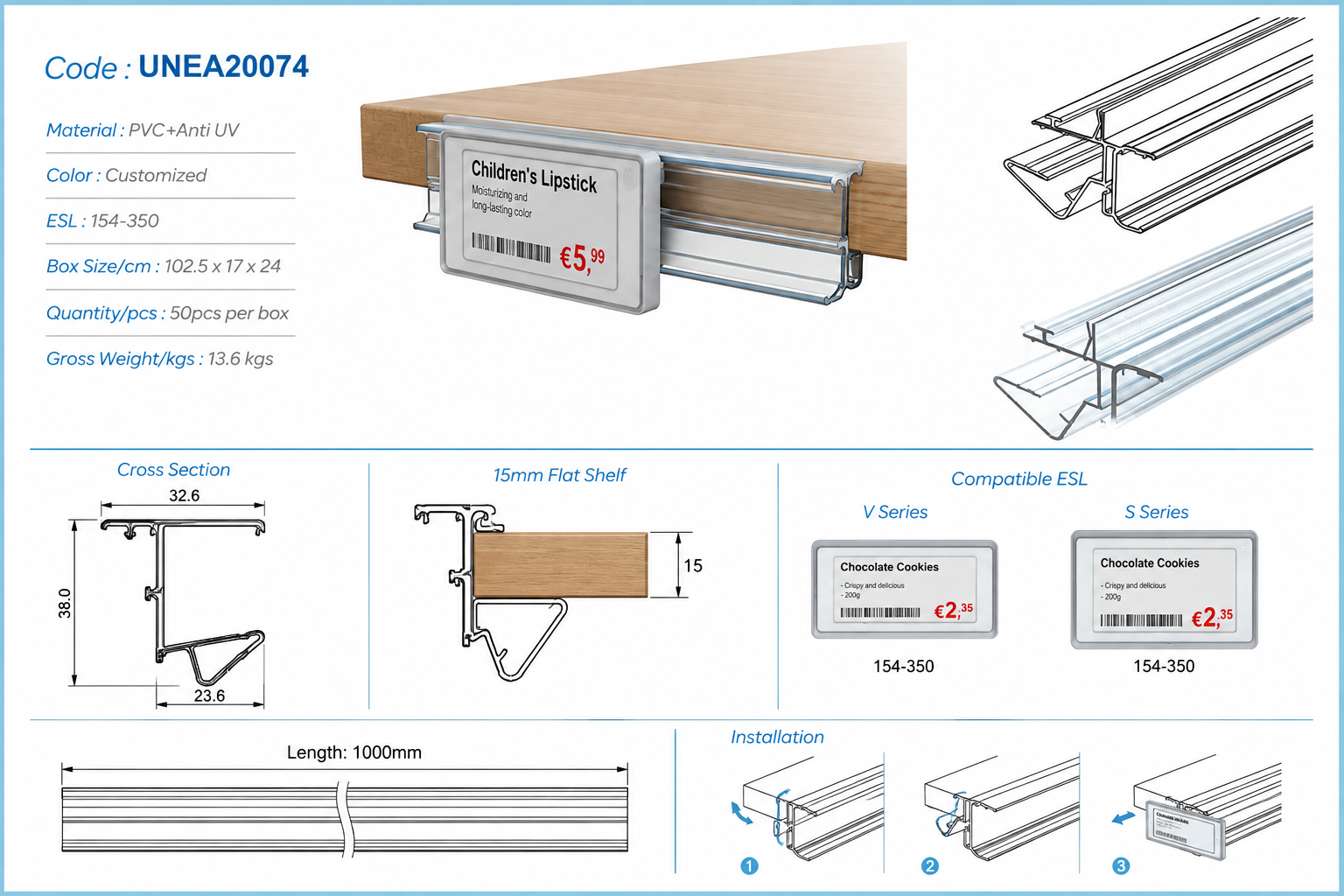 ESL Mounting Solution for 15 mm Flat Shelves