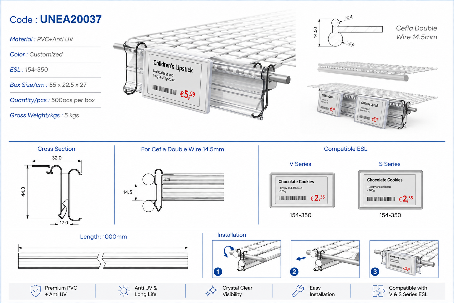 Secure ESL Mounting for Cefla Double Wire Shelving